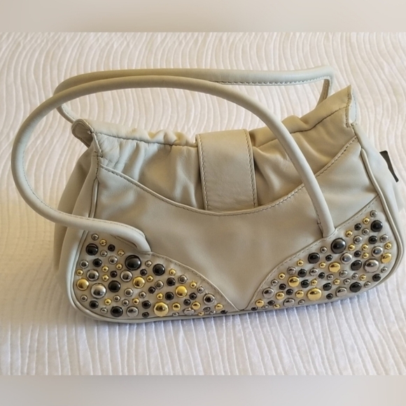 Francesco Biasia Leather Top Handle Mini Bag with Stud Embellishment, Ivory, NWT - Picture 3 of 11
